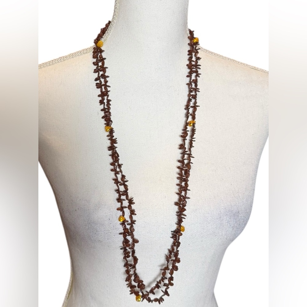 Natural Seed Bead Shell Accent Necklace 16 In Lot of 2